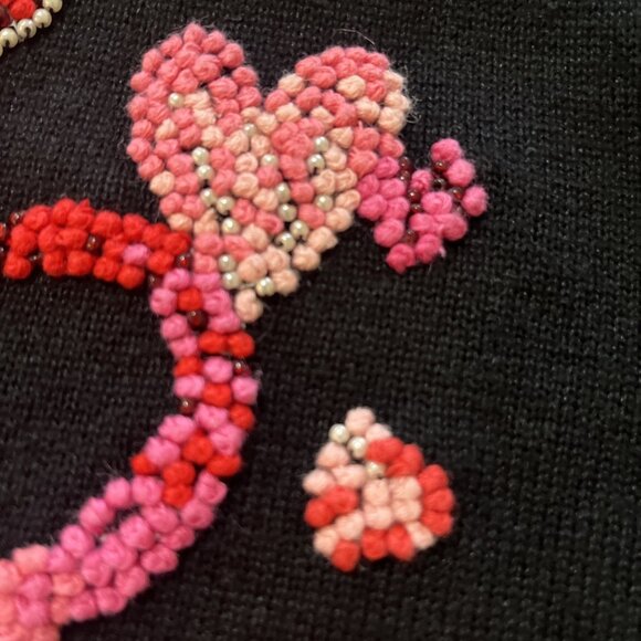 Emma Tricot Black Beaded Heart Sweater Heart Buttons Knit Cardigan Womens Sz M - Picture 11 of 12